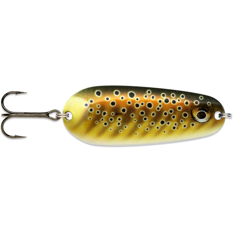 RAPALA Nauvo 6,6cm 19g Trout's Delicatesse fishing lure with a gold and brown trout pattern, featuring a treble hook for effective fishing.