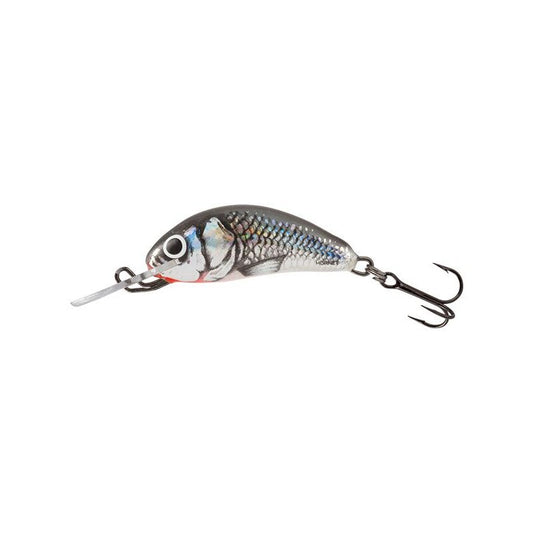 SALMO Hornet Sinking Mini 3,5cm 2,6g Holographic Grey Shiner fishing lure with realistic fish pattern, treble hook, and holographic finish.