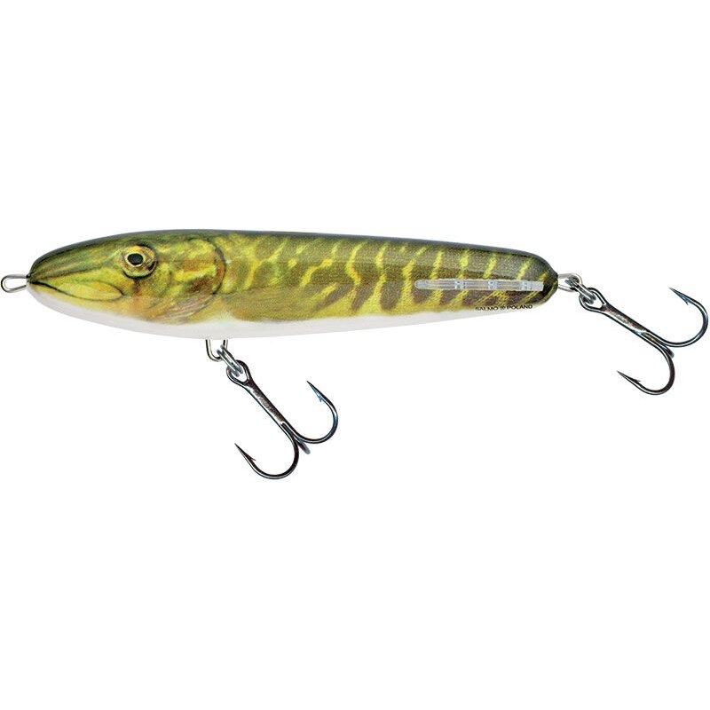 SALMO Sweeper Sinking 17cm 97g Real Pike lure featuring a realistic pike design with dual treble hooks, ideal for predator fishing.