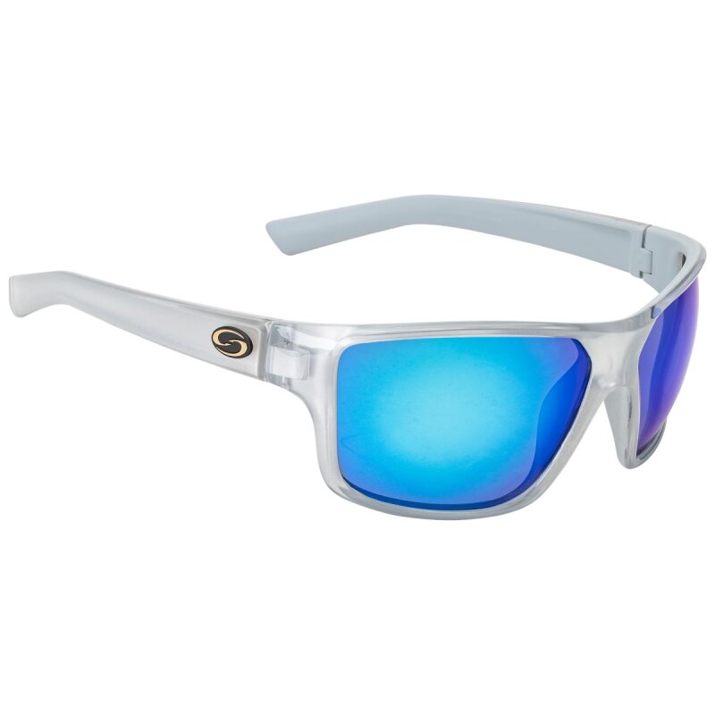 STRIKE KING S11 Optics Clinch sunglasses with crystal concrete frame and white blue mirror lenses, featuring a sleek design for outdoor activities.