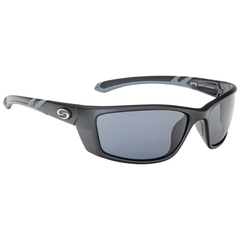 STRIKE KING SK Plus Cumberland sunglasses with matte black frame and gray lenses, featuring a sleek wraparound design for outdoor activities.