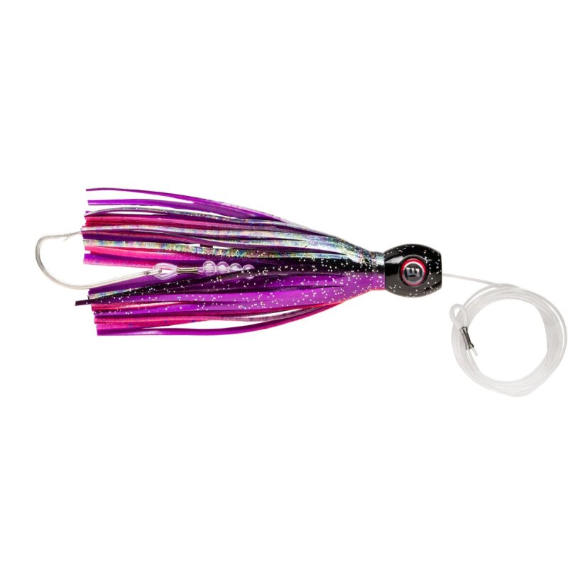 WILLIAMSON High Speed Sailfish Catcher 4.5-inch 35g Gr.4/0 in Dark Knight color with glittered purple skirt and durable hook for fishing.